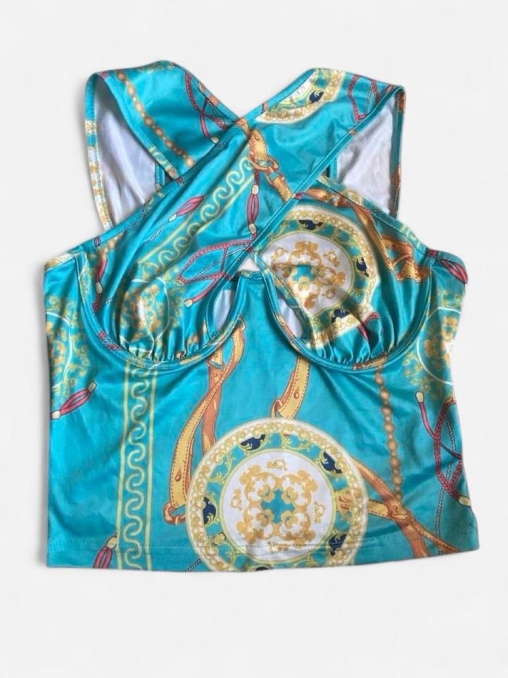 SHEIN Turquoise Baroque Crop Top – Size S